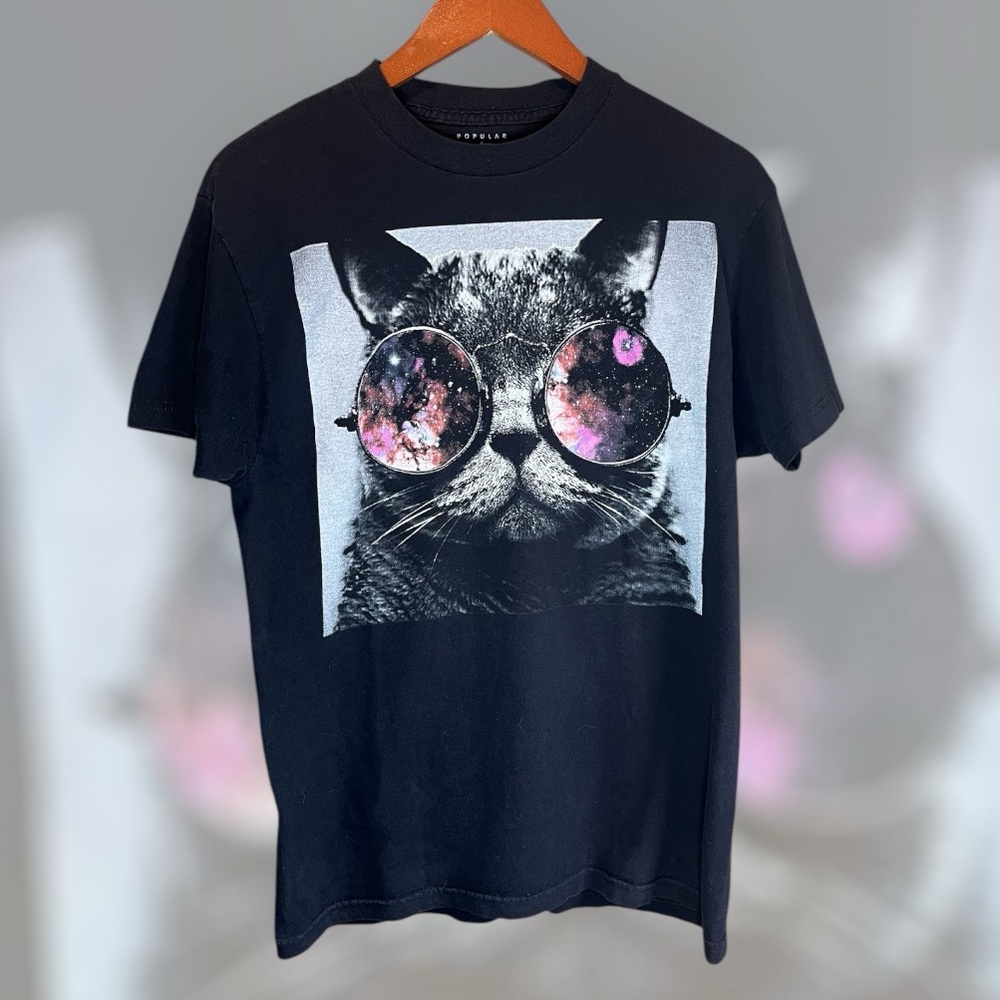Popular Poison Cat W/ Sunglasses Black T-shirt Men’s Size Medium